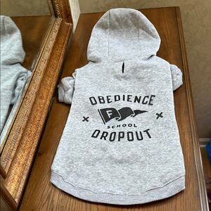 Brass Monkey Gray Dog Hoodie with Obediance School dropout graphics. Size M.